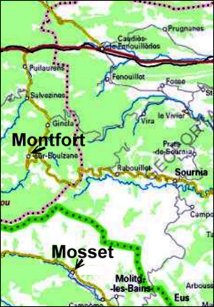 Carte avec Mosset e Montfort