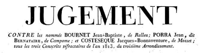 Jugement de 1813 de Costeseque